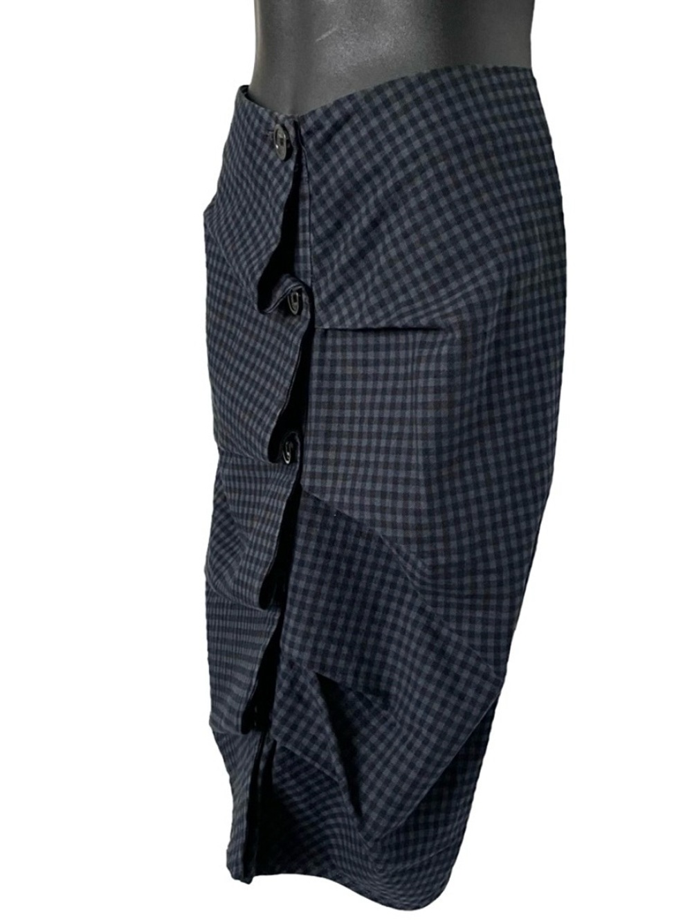 Alexander McQueen McQ Asymmetrical Blue Black Pencil Skirt Button Front Size 4US - Picture 9 of 16